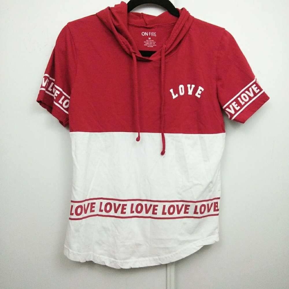 On Fire Red & White Love Hoodie T-Shirt